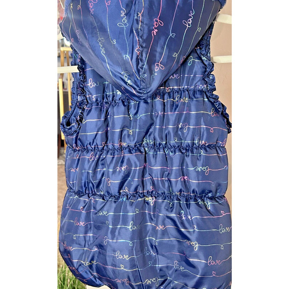 Emma & Elsa Girls M 10/12 Puffer LOVE Blue/PinkVest with Hood ⭐BOGO⭐ - Picture 2 of 6